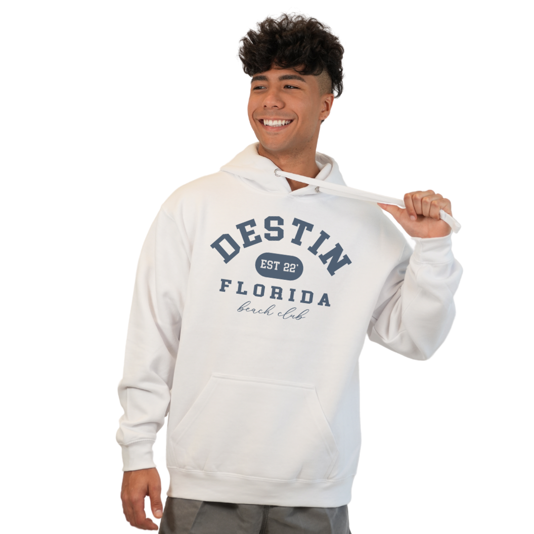 Destin Florida Pullover Hoodie Men with Big Front Destin Est 22 Florida Beach Club Design Style 252