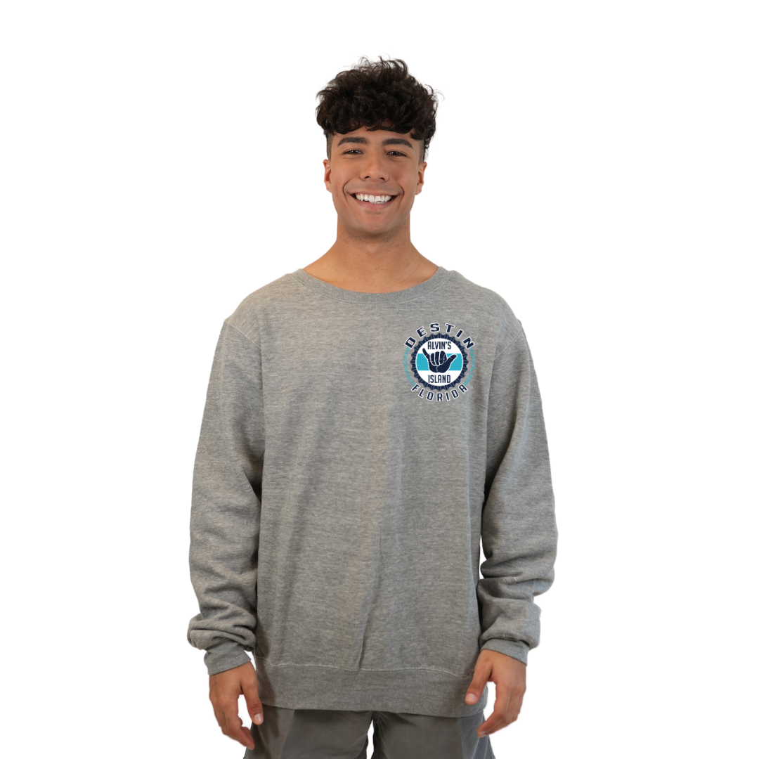 Destin Florida Fleece Crewneck Sweatshirt Men with Alvin's Island Hang Loose Front and Back Design Style 252