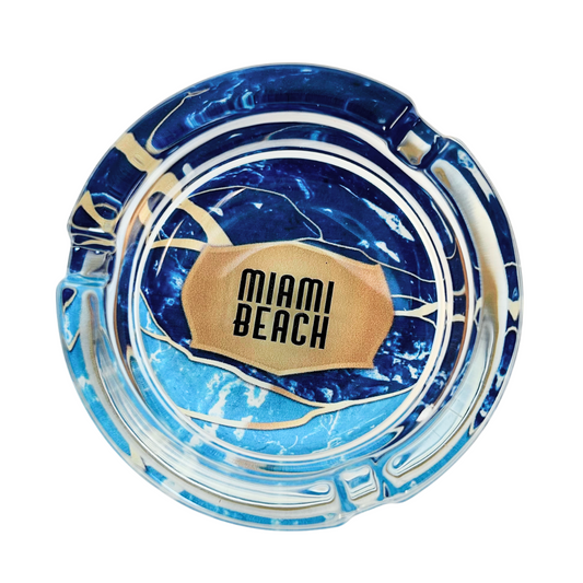 Miami Beach Blue Ashtrays 3.5" Diameter Glass Round