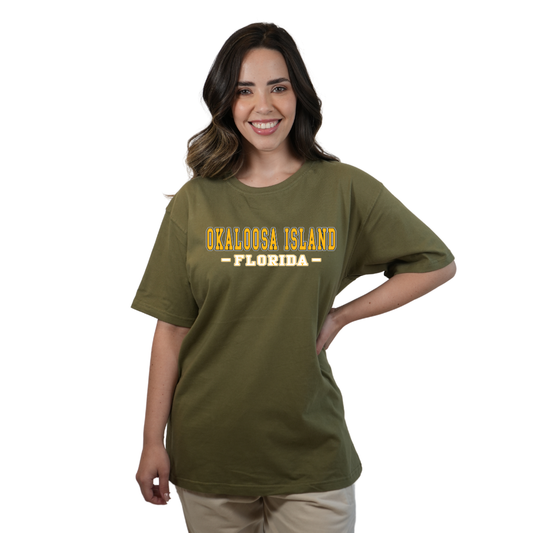 Okaloosa Island Combed CottonT-Shirt Women with Yellow City Name Front Design Style CC1000