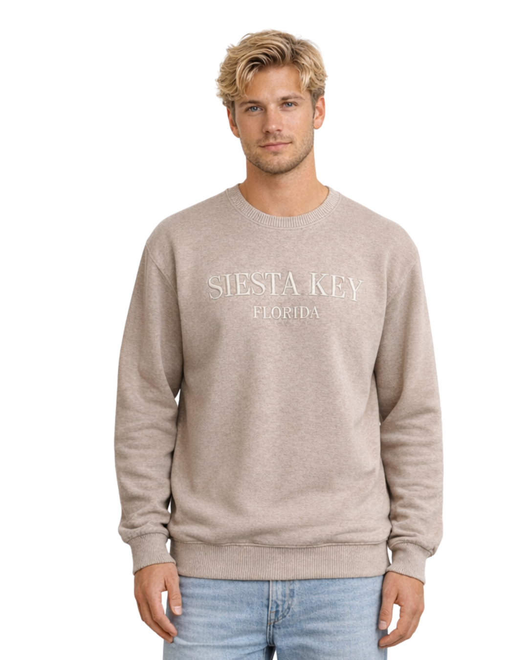 Siesta Key, Fl Nantucket Crewneck – Embroidered City Name Appliqué (Style AP267AI) crewneck alvinsisland.com Sand S