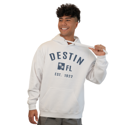 Destin Florida Pullover Hoodie men with Big Front Destin Est 1922 Two Palm Trees FL Design Style 252