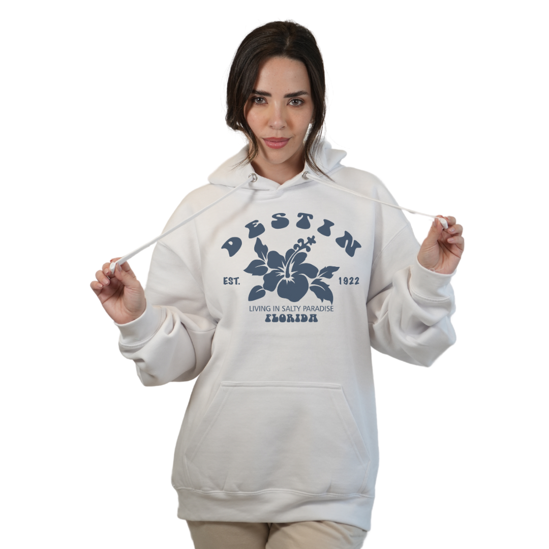 Destin Florida Pullover Hoodie Women with Big Front Hibiscus Flower Design Style 252