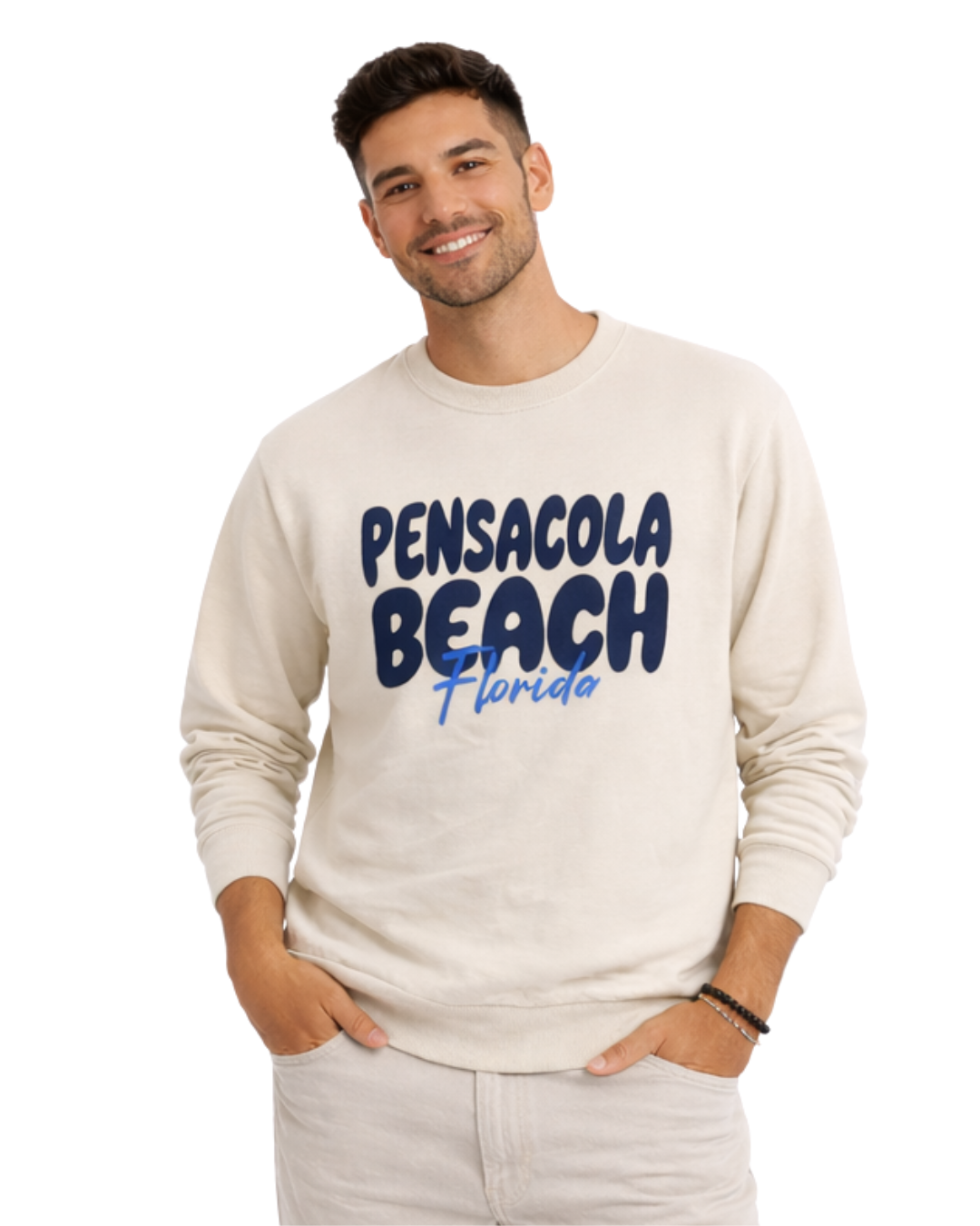 Pensacola Beach, Fl City Name Crewneck Style AI067C crewneck alvinsisland.com Oyster S