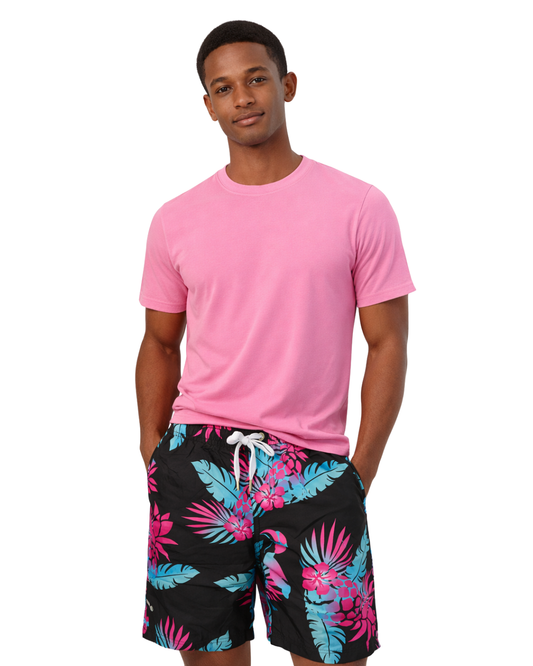 Mens Swim Trunks Hibiscus Black Style Sm-0418