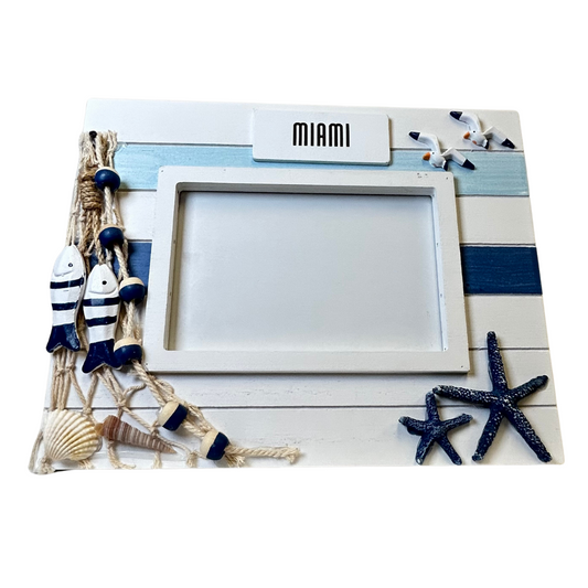 Miami Frame Wood W/Decor Net/Starfish/Seagulls 4*6