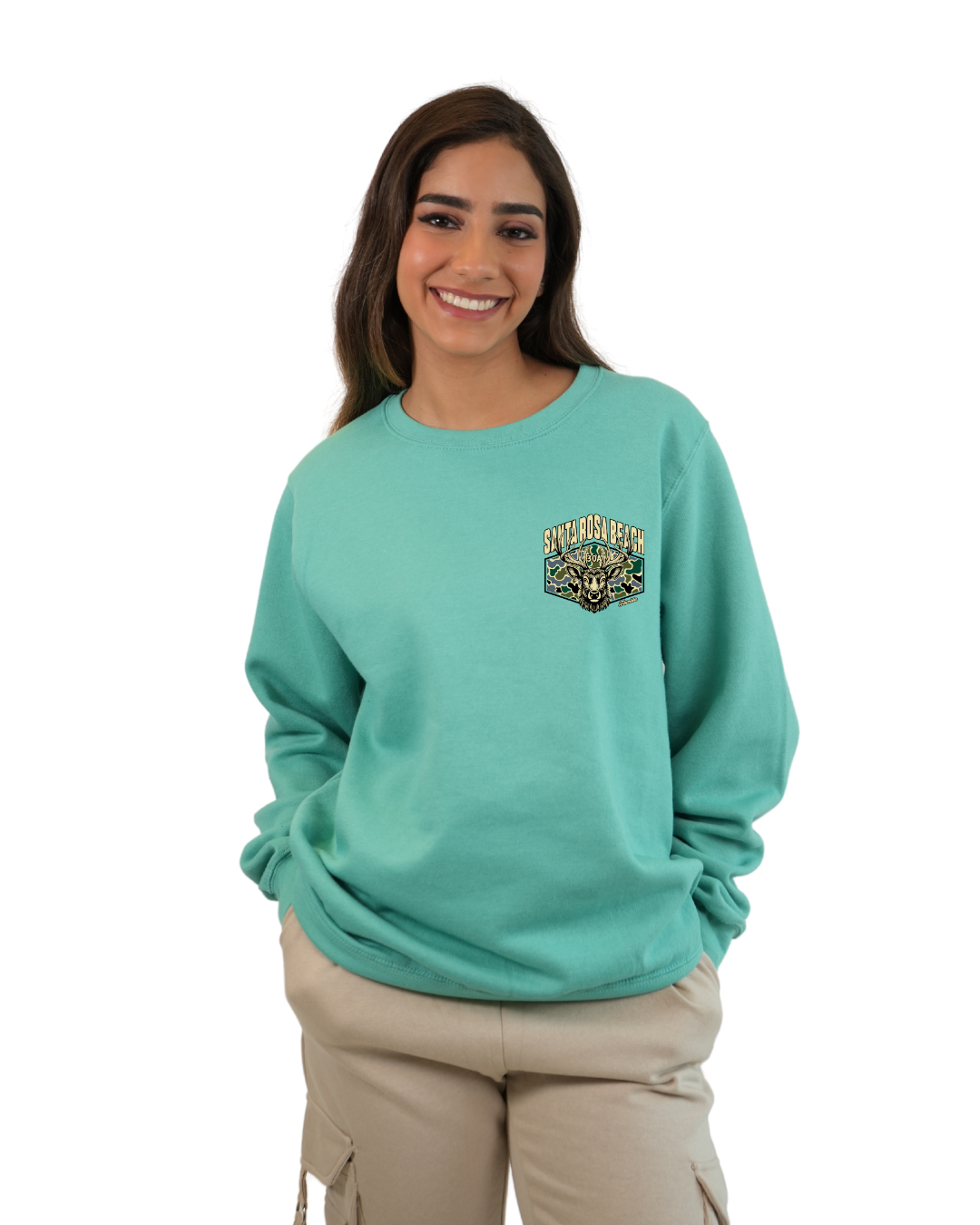 Santa Rosa Beach Deer Women Crewneck – Camouflage Edition