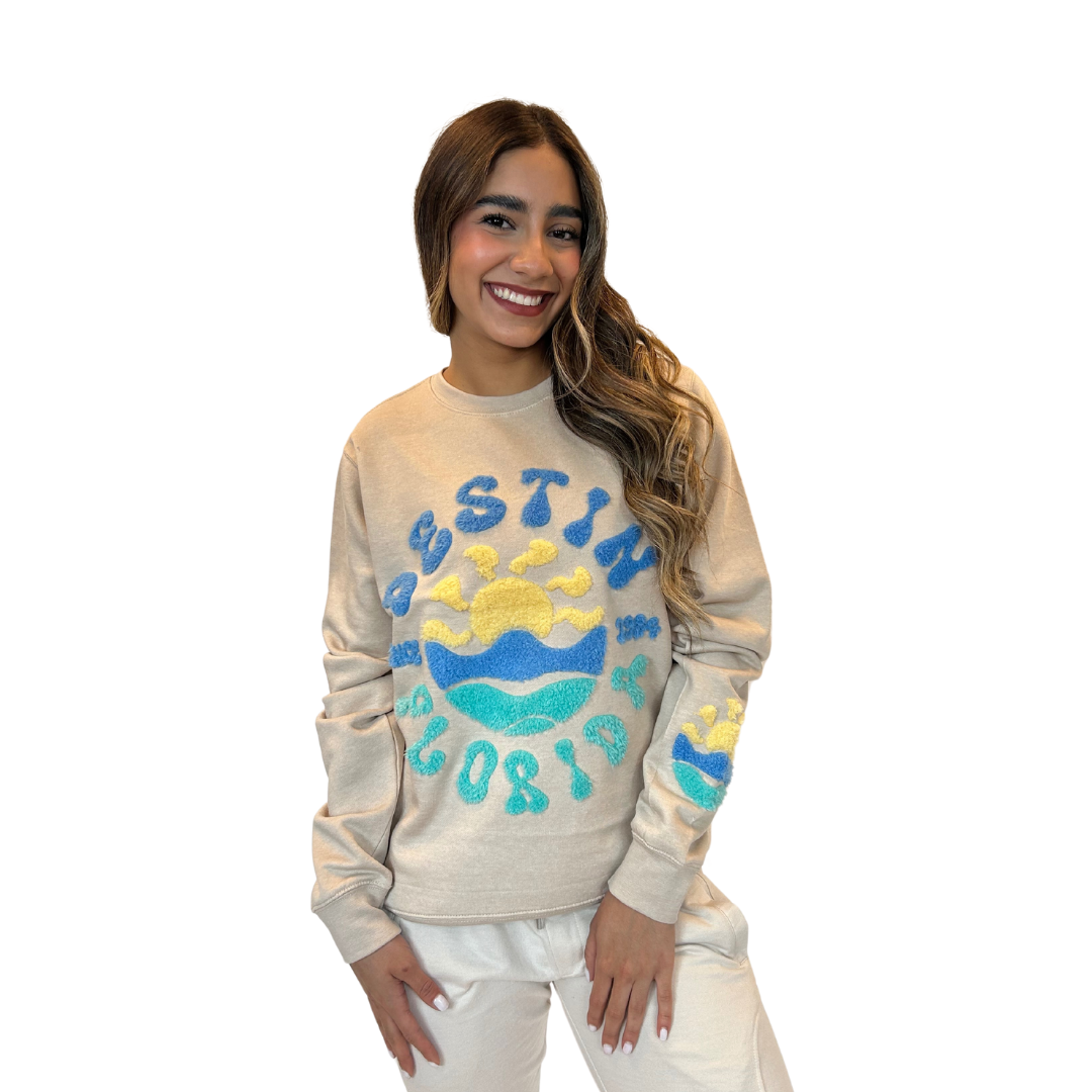 Destin, Fl Crewneck Women with texture patch on the front and the sleeve Style 067