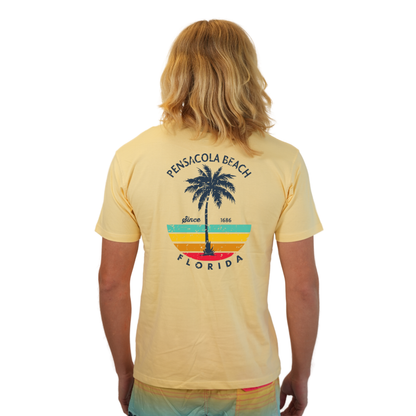 Pensacola Beach  Palm Tree/ Stripes Combed/Cotton Men T-Shirt Style Cc1000