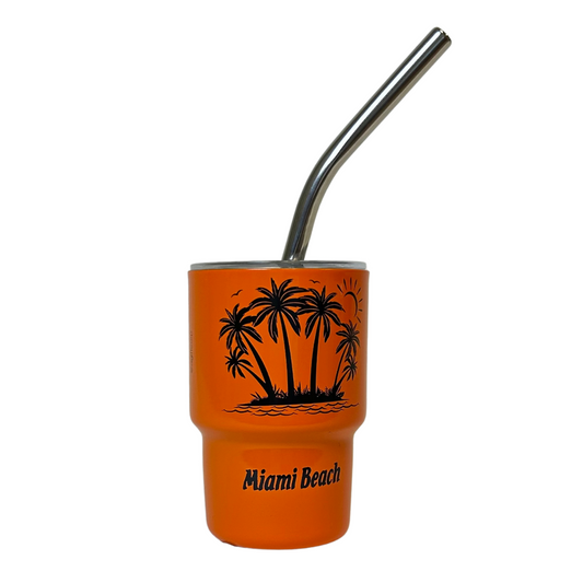 Miami Palmtree 3oz.Mini/Tumbler 5ast With Straw Stainless Steel, Orange