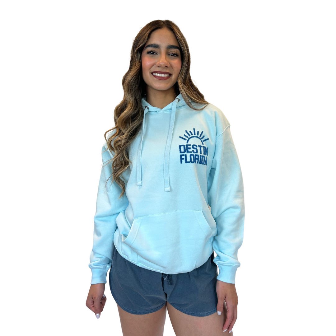 Destin Fl, Hoodie Women with Texture Patch on The Front and Back Happy Salty Design Style 252Patch