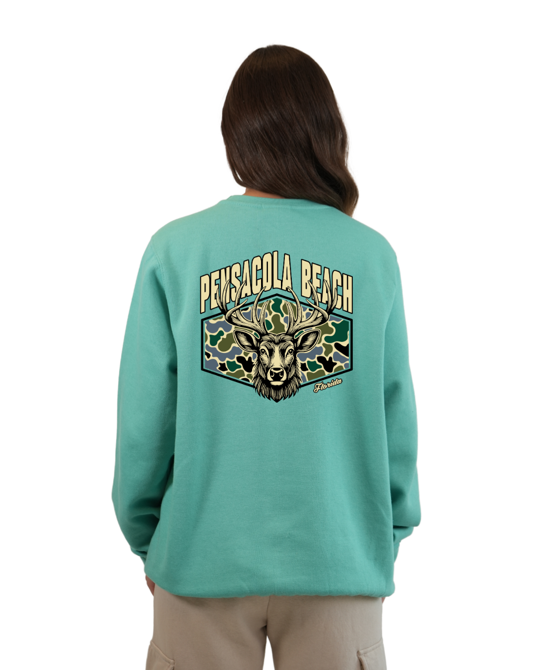 Pensacola Beach Deer Women Crewneck – Camouflage Edition