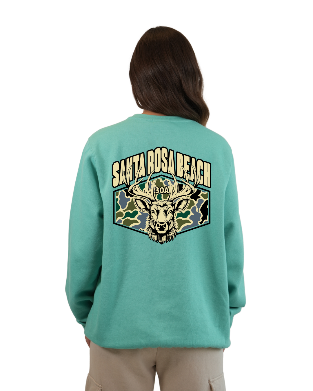 Santa Rosa Beach Deer Women Crewneck – Camouflage Edition