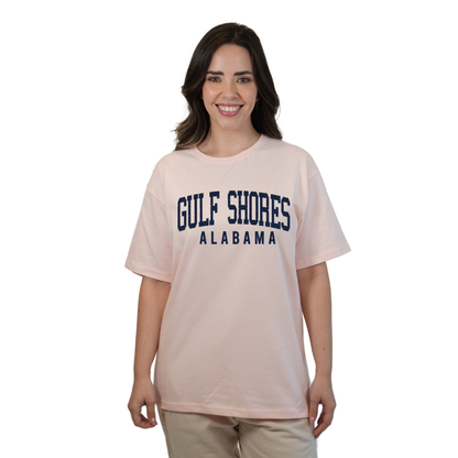 Gulf Shores Alabama Combed Cotton Women T-Shirt with Navy City Name Style CC1000