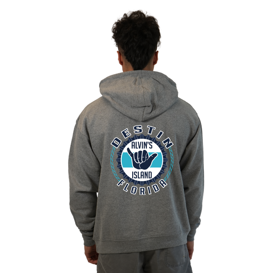 Destin Pullover Hoodie Men with Alvin's Island Hang Loose Front and Back Design Style 252