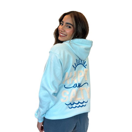 Destin Fl, Hoodie Women with Texture Patch on The Front and Back Happy Salty Design Style 252Patch