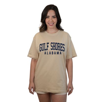 Gulf Shores Alabama Combed Cotton Women T-Shirt with Navy City Name Style CC1000