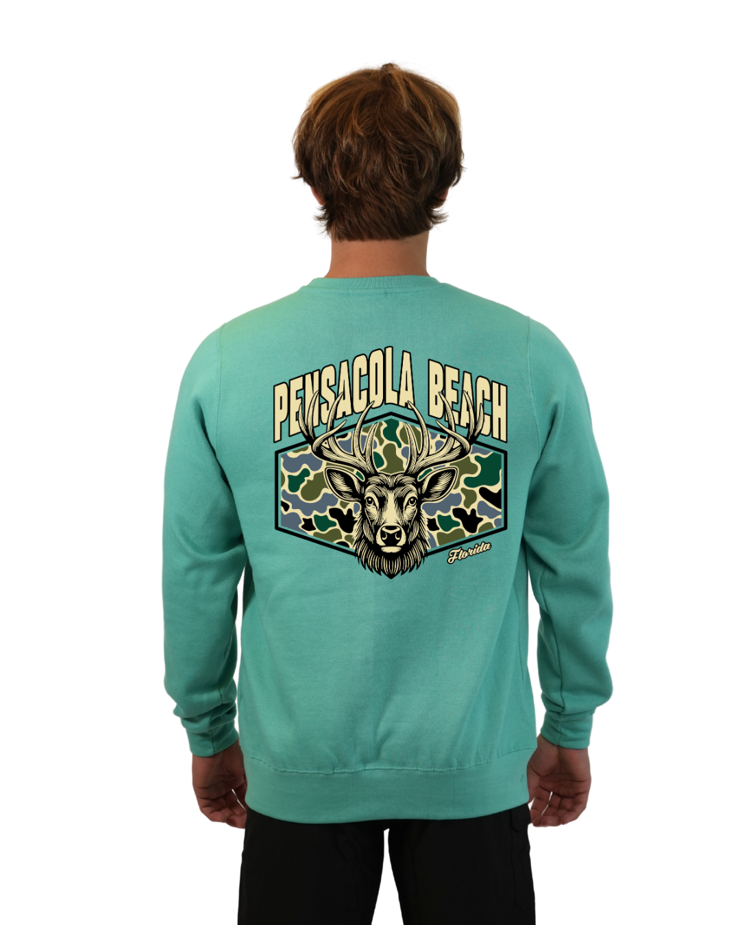 Pensacola Beach Deer Men Crewneck – Camouflage Edition