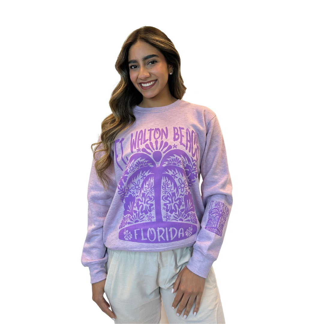 Ft Walton Beach with front Palm Tree Design Crewneck Women Style ML100