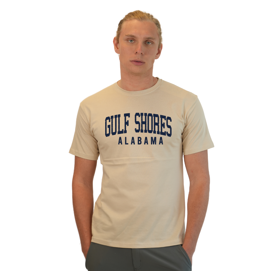 Gulf Shores Alabama Combed Cotton Men T-Shirt with Navy City Name Style CC1000