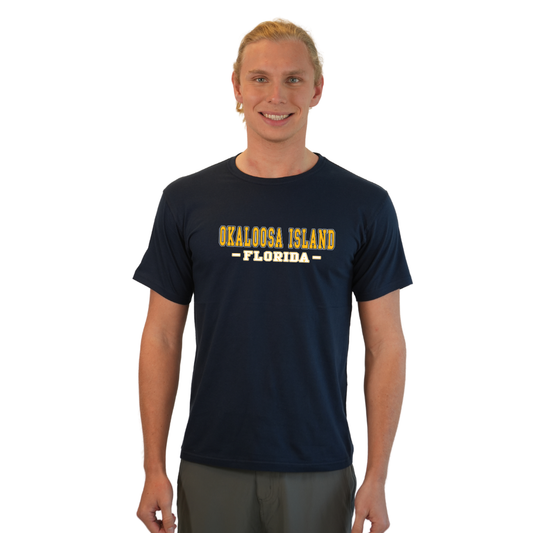 Okaloosa Island Combed CottonT-Shirt Men with Yellow City Name Front Design Style CC1000