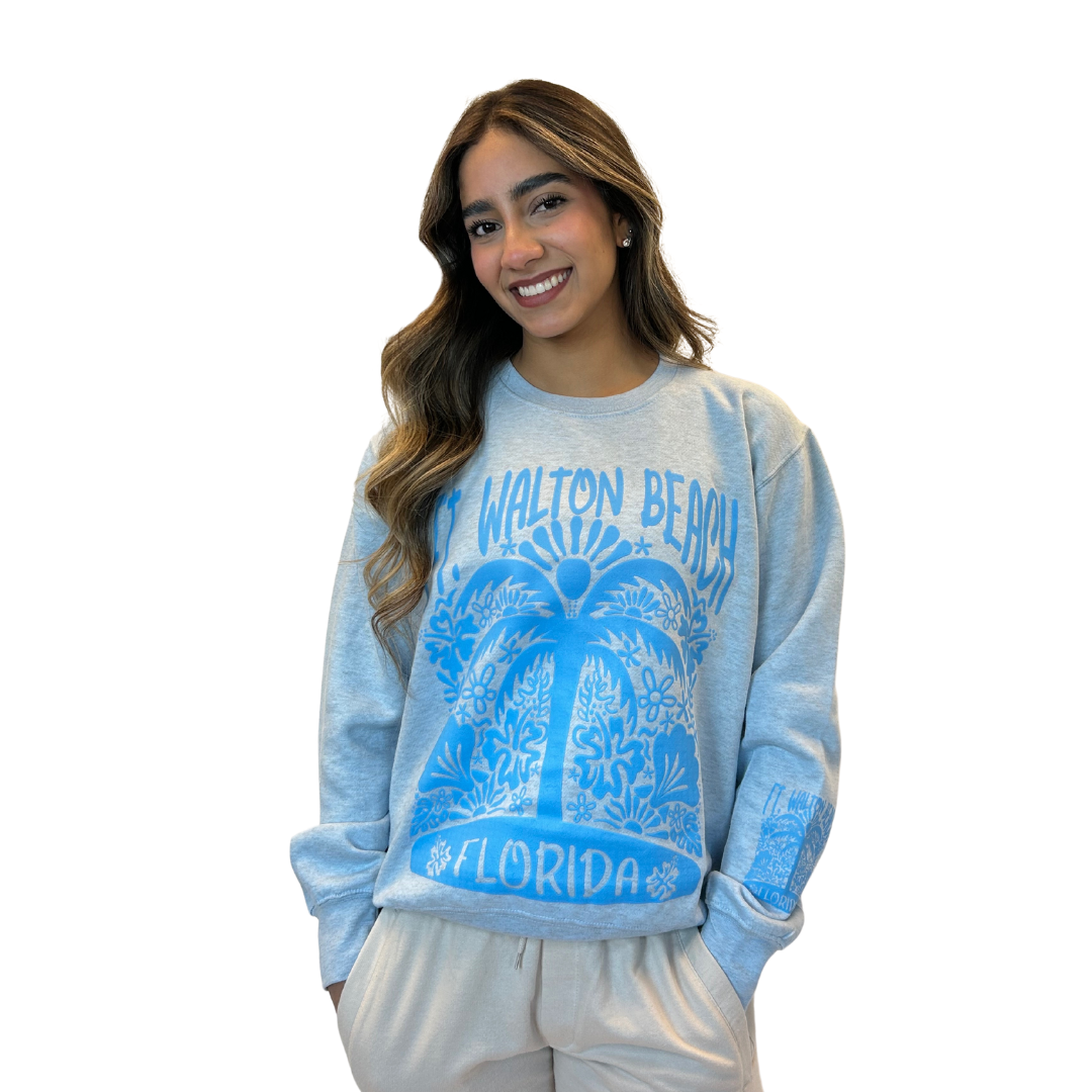 Ft Walton Beach with front Palm Tree Design Crewneck Women Style ML100