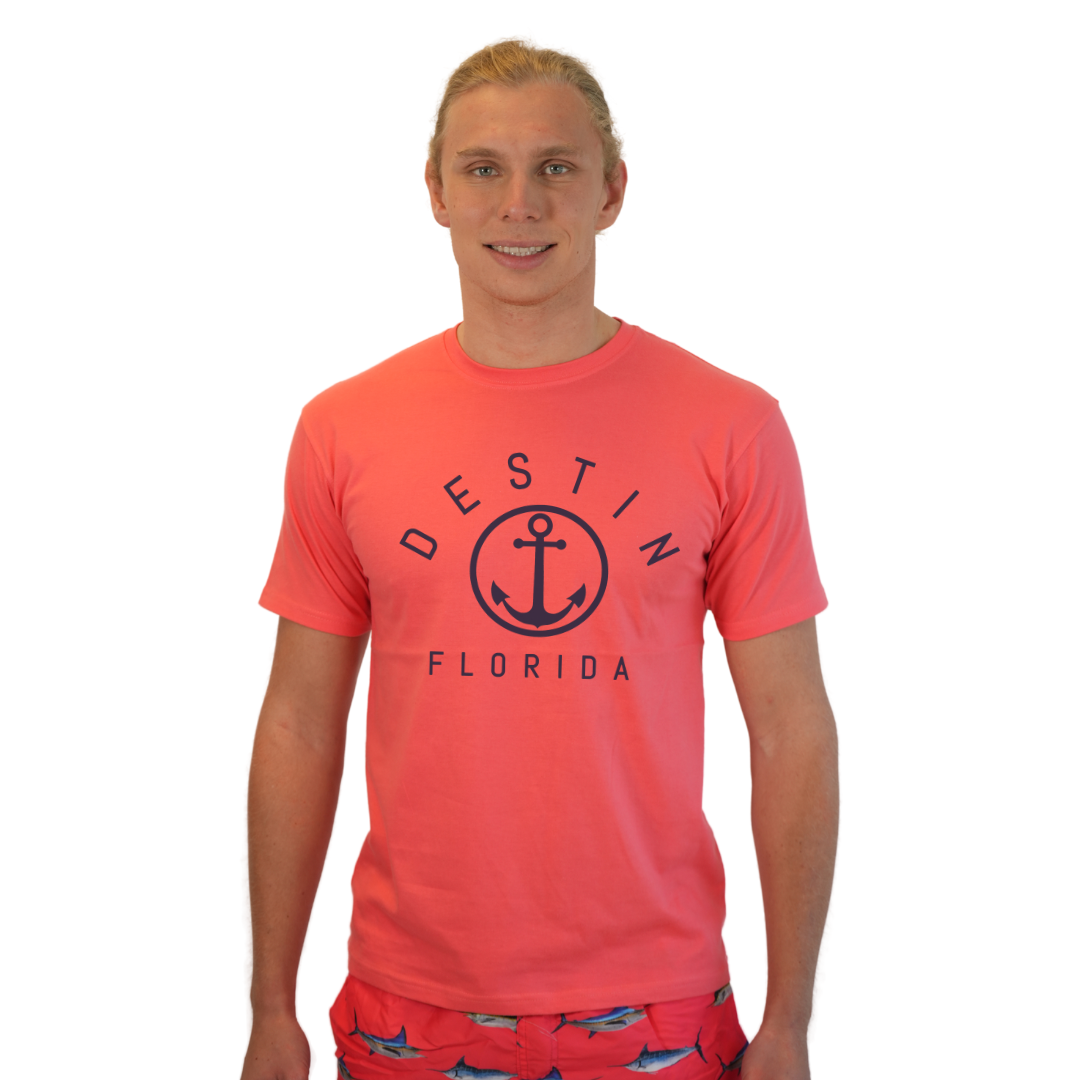 Destin Florida Combed Cotton Men T-Shirt with a Front Nautical Design Style CC1000