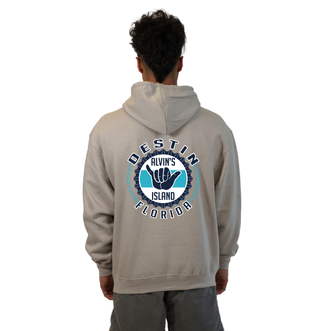 Destin Pullover Hoodie Men with Alvin's Island Hang Loose Front and Back Design Style 252