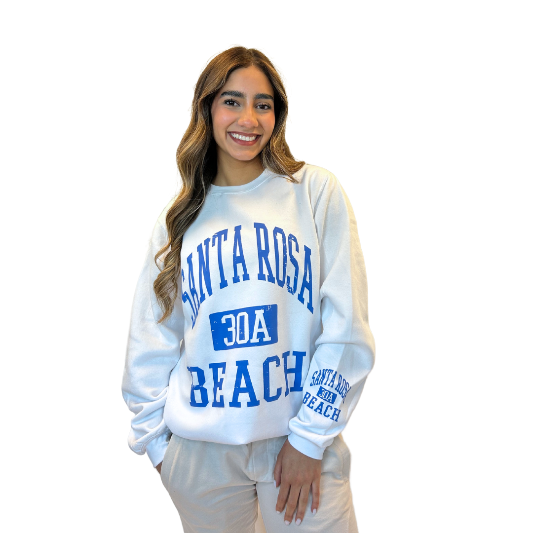 Santa Rosa 30A Fleece Crewneck Sweatshirt Women with a Front and the left sleeve design Style 067