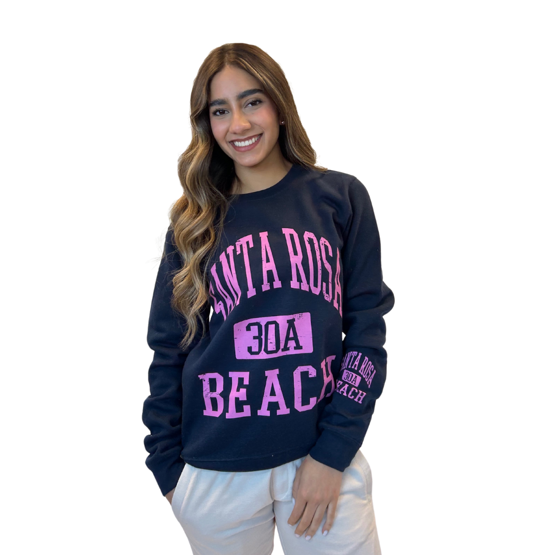 Santa Rosa 30A Fleece Crewneck Sweatshirt Women with a Front and the left sleeve design Style 067