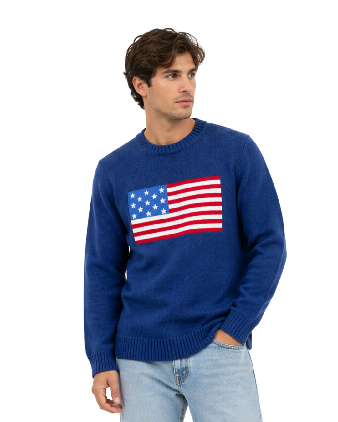 American Flag Loose Fit Knit Crewneck Sweater Sweater alvinsisland.com S Navy
