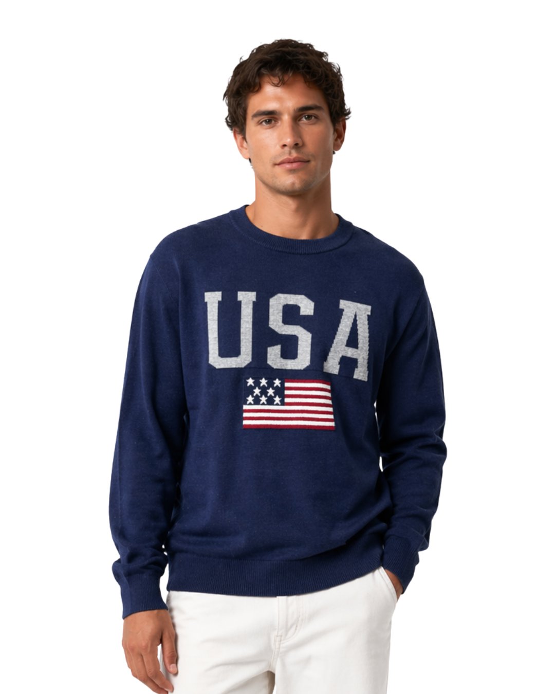 USA Flag Lightweight Men’s Crewneck Sweater Sweater alvinsisland.com S Navy