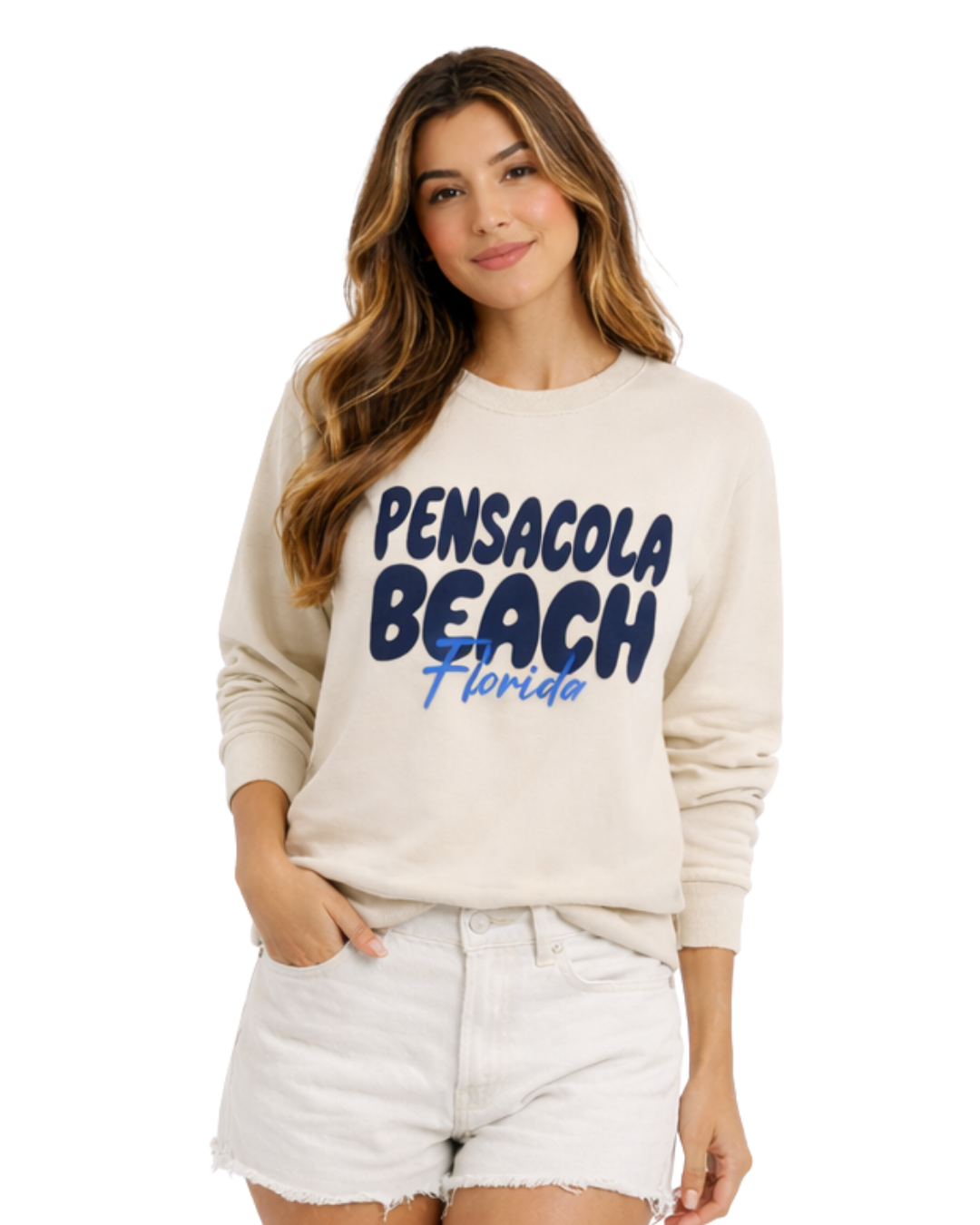 Pensacola Beach, Fl City Name Women Crewneck Style AI067C crewneck alvinsisland.com Oyster S