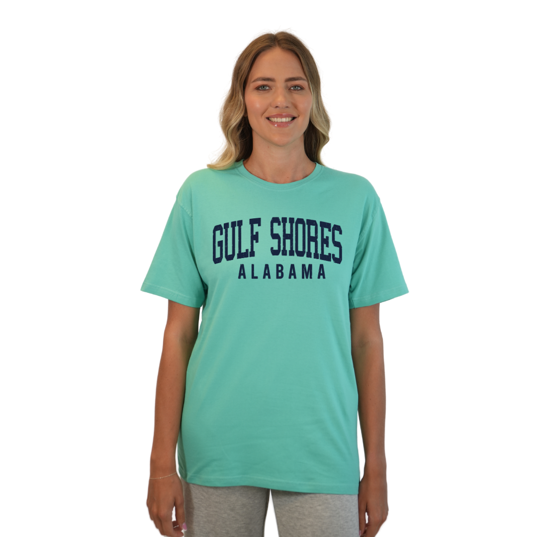 Gulf Shores Alabama Combed Cotton Women T-Shirt with Navy City Name Style CC1000