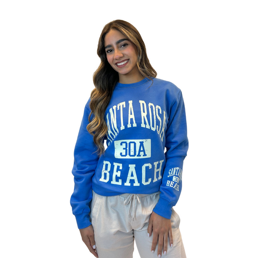 Santa Rosa 30A Fleece Crewneck Sweatshirt Women with a Front and the left sleeve design Style 067