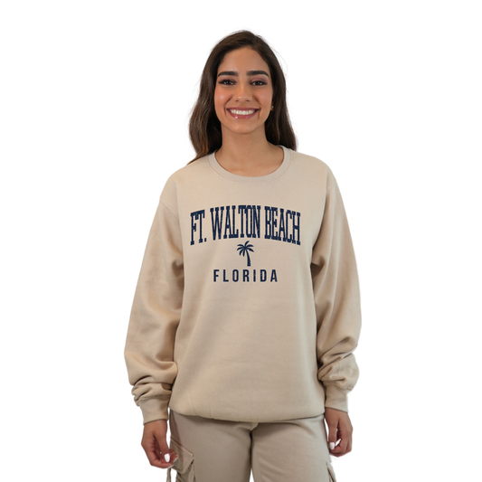 Ft. Walton Beach Fleece Crewneck Sweatshirt Women with a City Name Blue Design Style 067