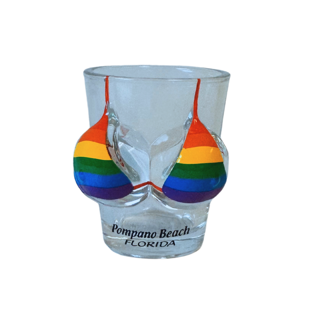 Pompano Beach, Fl Bikini Bust Flamingo 3d Shot Glass