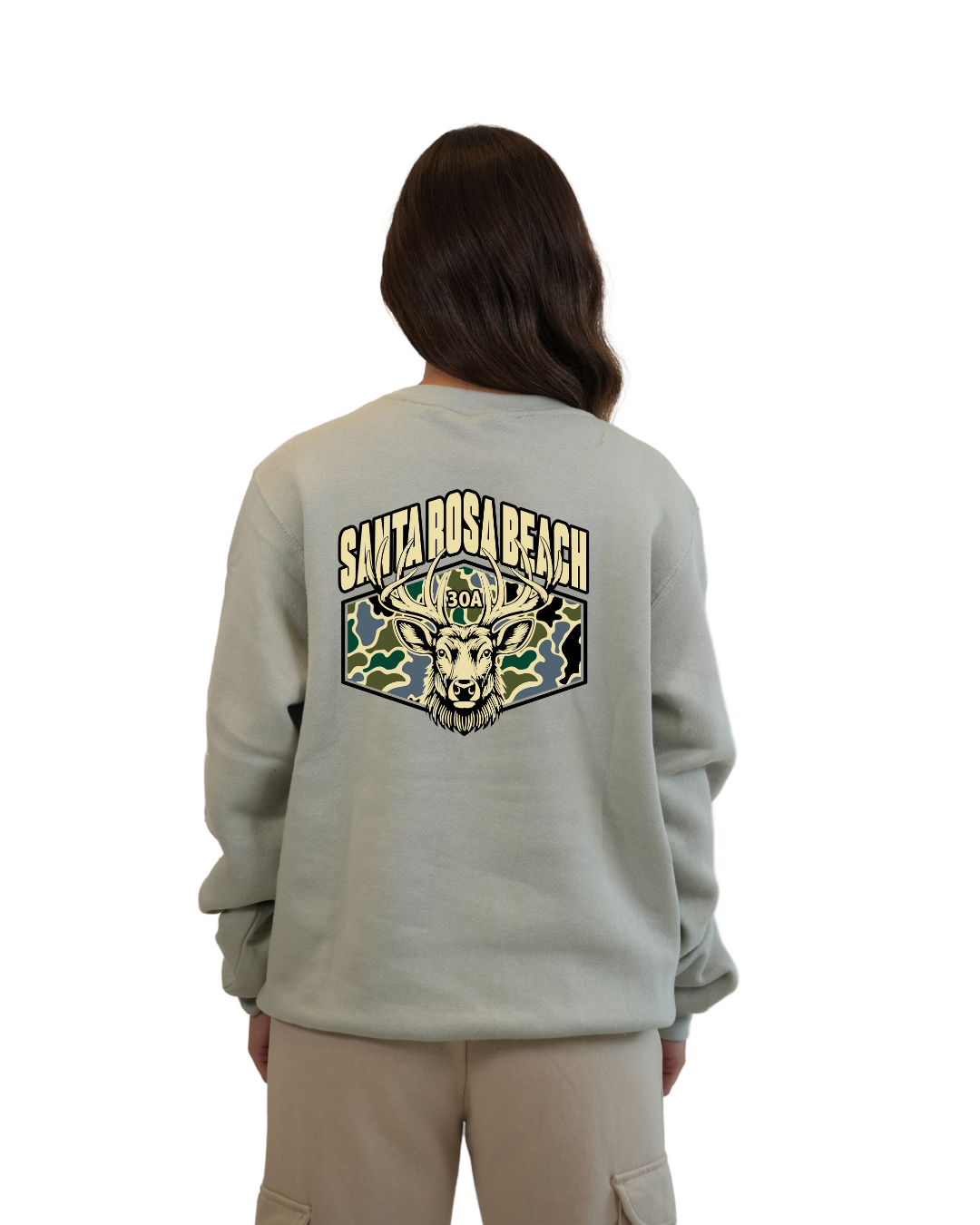 Santa Rosa Beach Deer Women Crewneck – Camouflage Edition