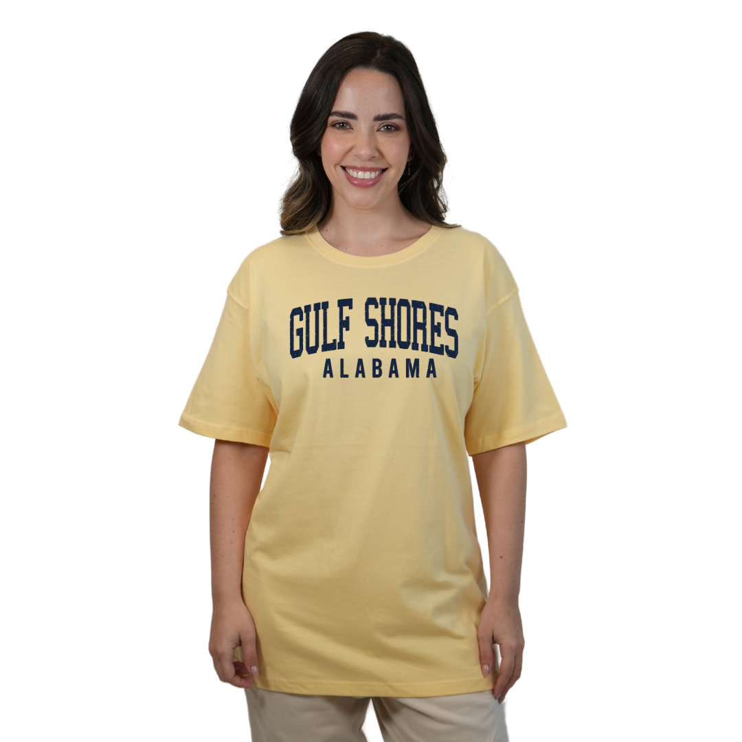 Gulf Shores Alabama Combed Cotton Women T-Shirt with Navy City Name Style CC1000