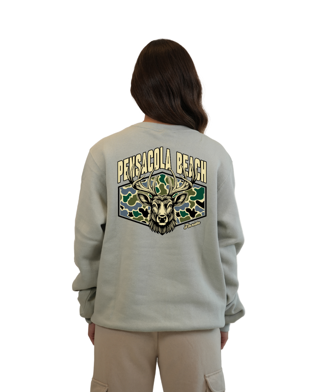 Pensacola Beach Deer Women Crewneck – Camouflage Edition