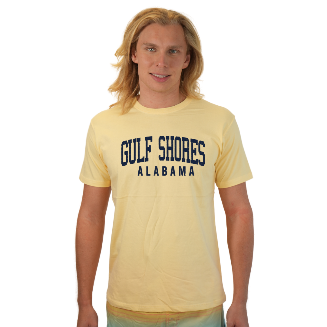 Gulf Shores Alabama Combed Cotton Men T-Shirt with Navy City Name Style CC1000