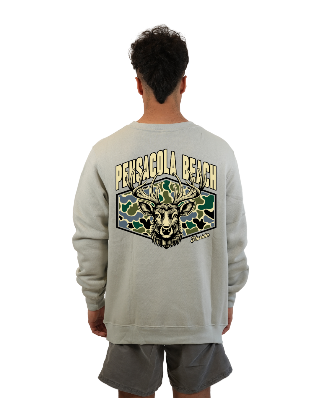 Pensacola Beach Deer Men Crewneck – Camouflage Edition