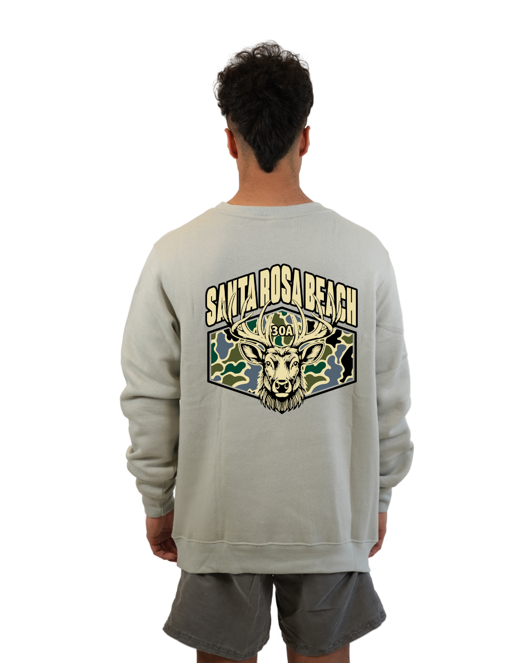 Santa Rosa Beach Deer Men Crewneck – Camouflage Edition
