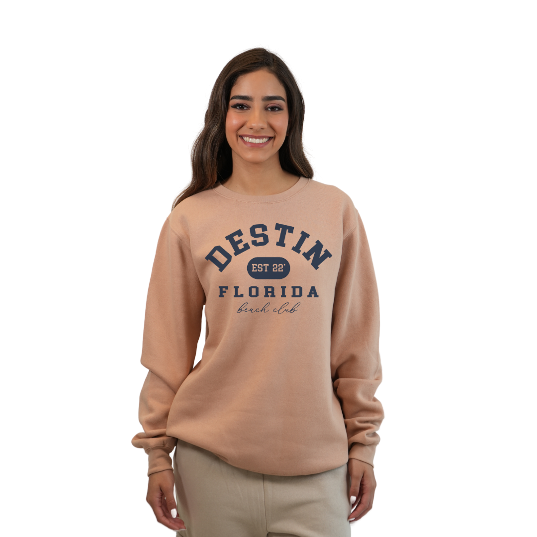 Destin Fl. Fleece Crewneck Sweatshirt Women with a Front Destin Est 22 Florida Beach Club Design Style 067