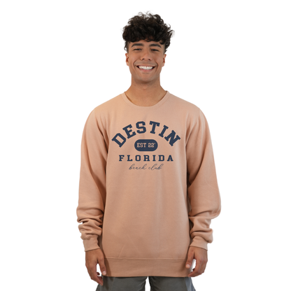 Destin Fl. Fleece Crewneck Sweatshirt Men with a Front Destin Est 22 Florida Beach Club Design Style 067