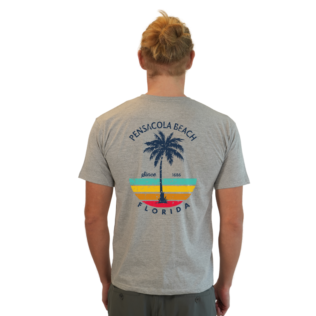 Pensacola Beach  Palm Tree/ Stripes Combed/Cotton Men T-Shirt Style Cc1000