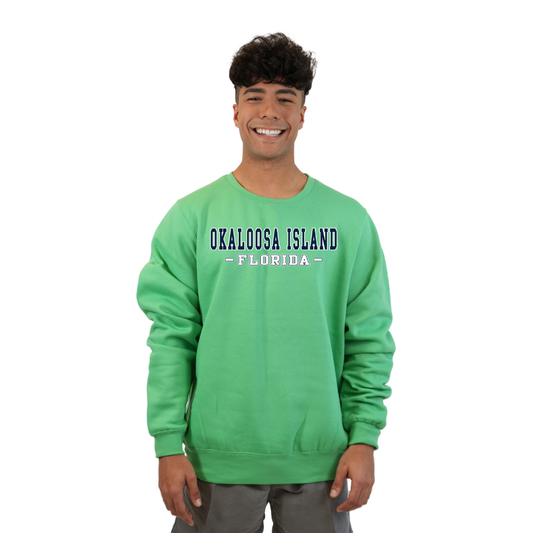 Okaloosa Island Fleece Crewneck Sweatshirt Men  with Navy City Name  Design Style 067