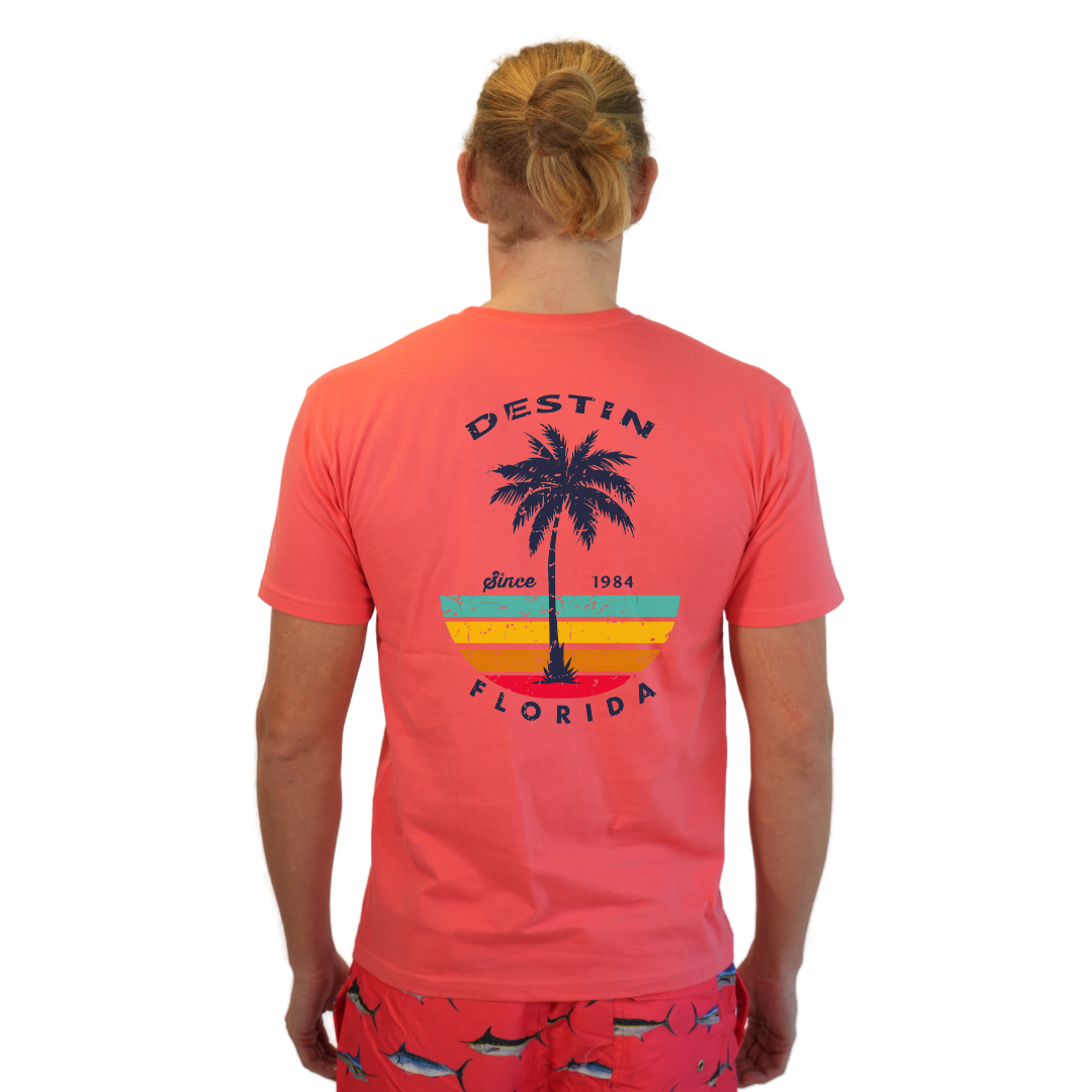 Destin Palm Tree/ Stripes Combed/Cotton Men T-Shirt Style Cc1000