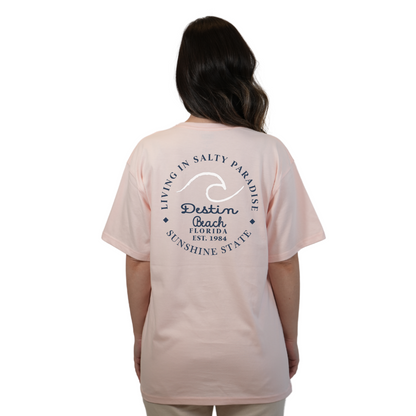 Destin Florida Combed Cotton Women T-Shirt with a Front Pocket Design and back "Living in Salty Paradise" Design Style CC1000