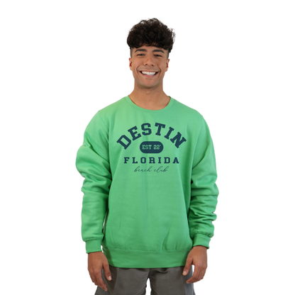 Destin Fl. Fleece Crewneck Sweatshirt Men with a Front Destin Est 22 Florida Beach Club Design Style 067